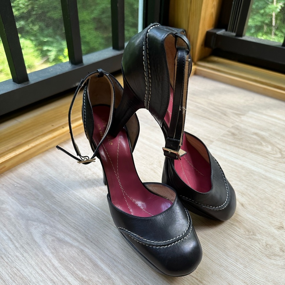 kate spade Ankle Straps Corporate Black & White Platform Heels Dark Academia ~7B - Picture 8 of 16